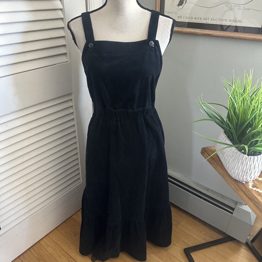 Brora Dress Womens 12 Black Corduroy Midi Apron Overall Retro Prairie Boho Chic